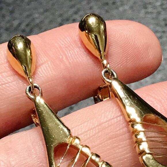 Crown Trifari Modernist Abstract Space Age Atomic Clip On Earrings Wrap Wire MCM - Picture 5 of 15